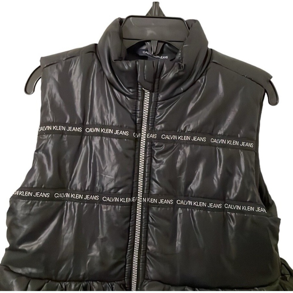 Calvin Klein Jeans Girl's Black Logo Zip-Up Waterproof Vest‎ Size 6 - Picture 4 of 7